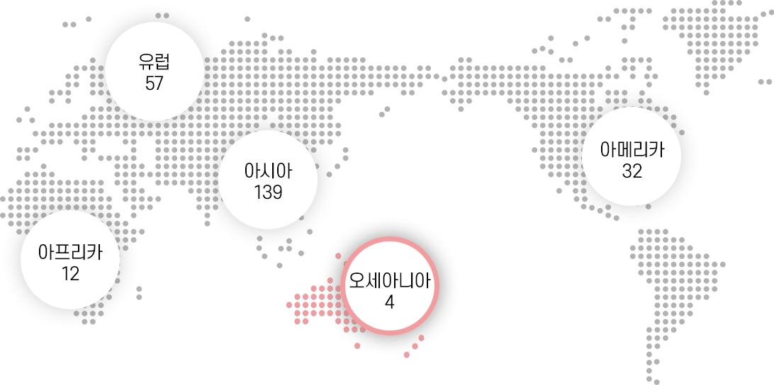 세계지도 - 한국어학당 오세아니아 4개소